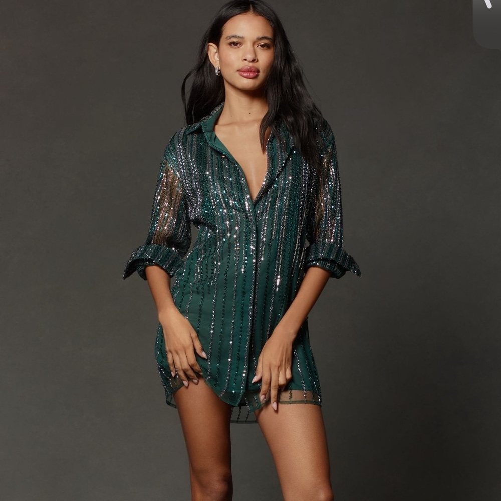 Anthropologie Emerald Sequin Mini Dress
